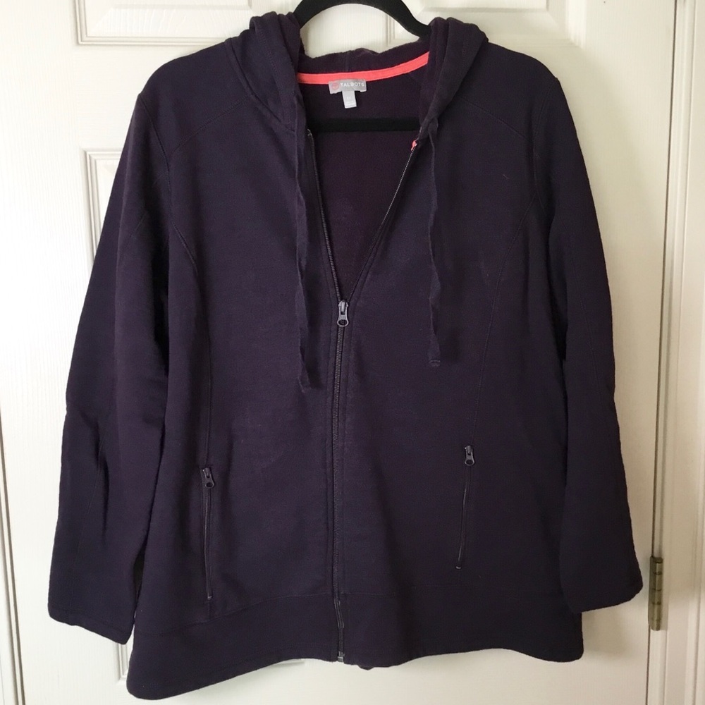 Talbots Deep Purple Front Zip Hooded Plus Size Jacket - 1X